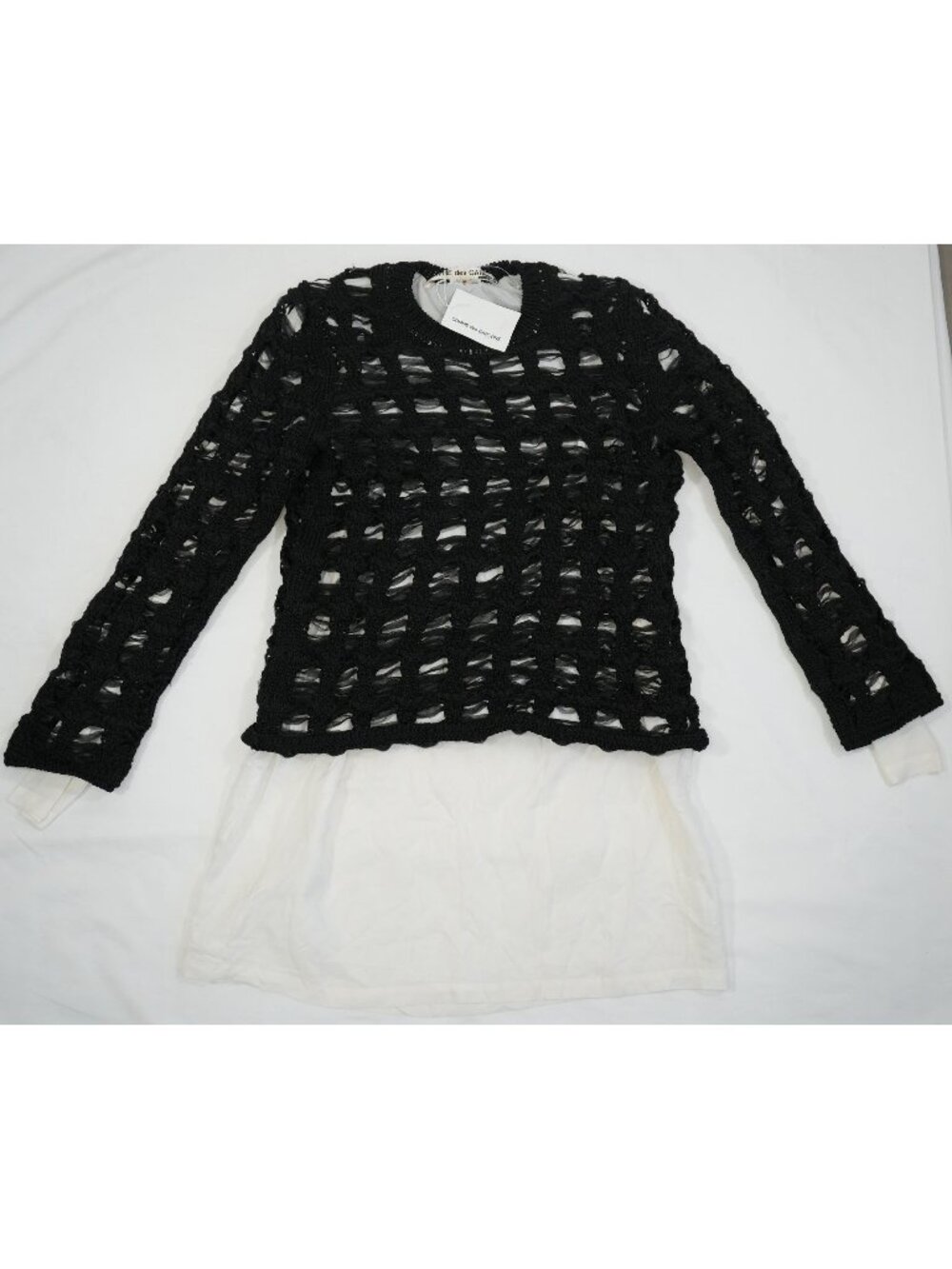 Comme des Garcons Layered Black Crochet Net Sweater White Lining Top